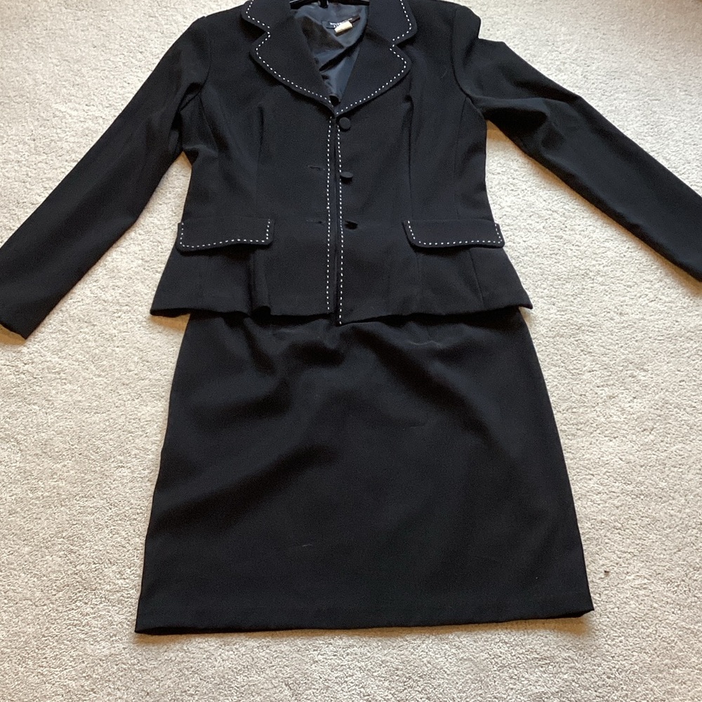 Black Skirt Suit with White Stitching Detail
